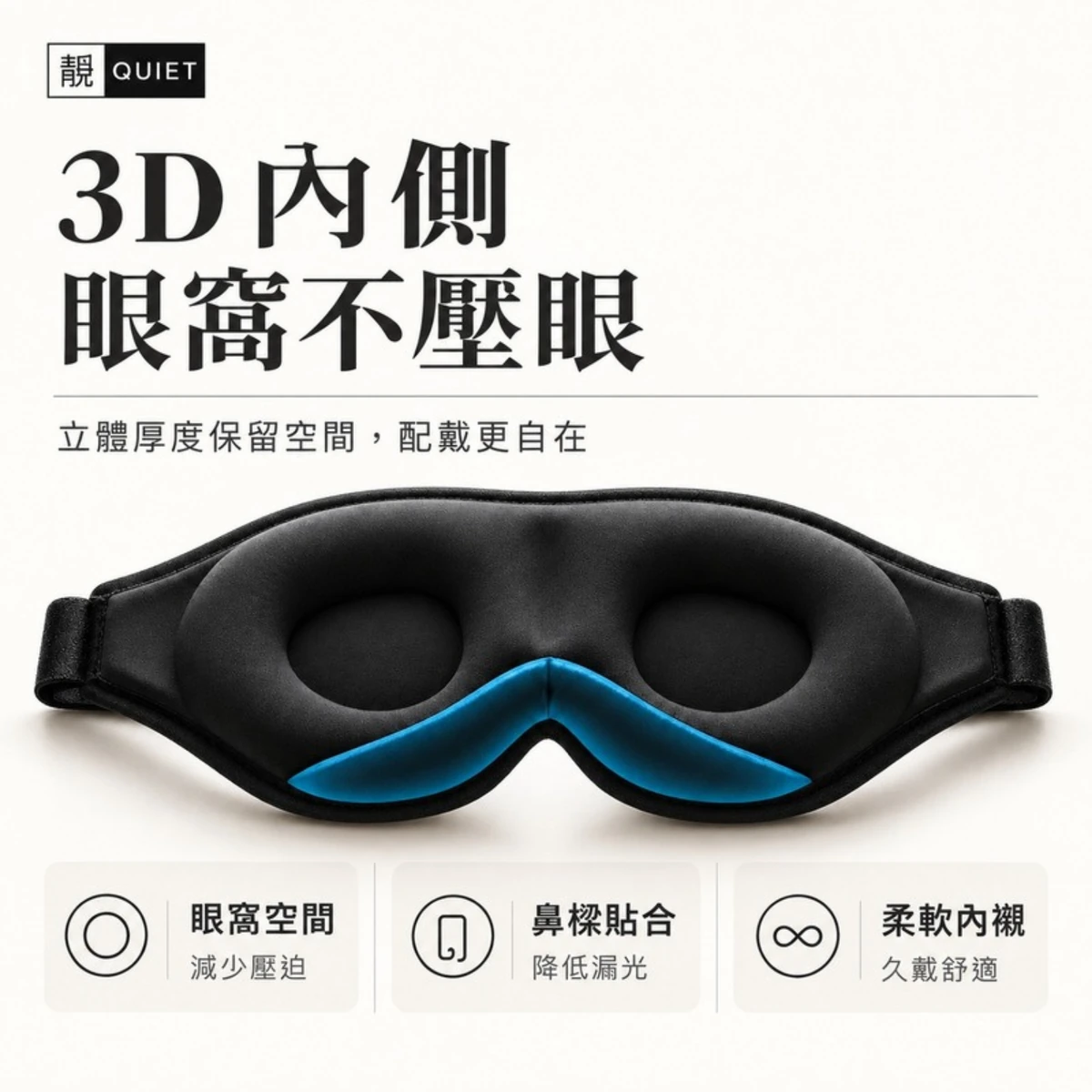 全黑翼既有商品圖，展示內側雙眼凹槽與鼻樑 V 型切口
